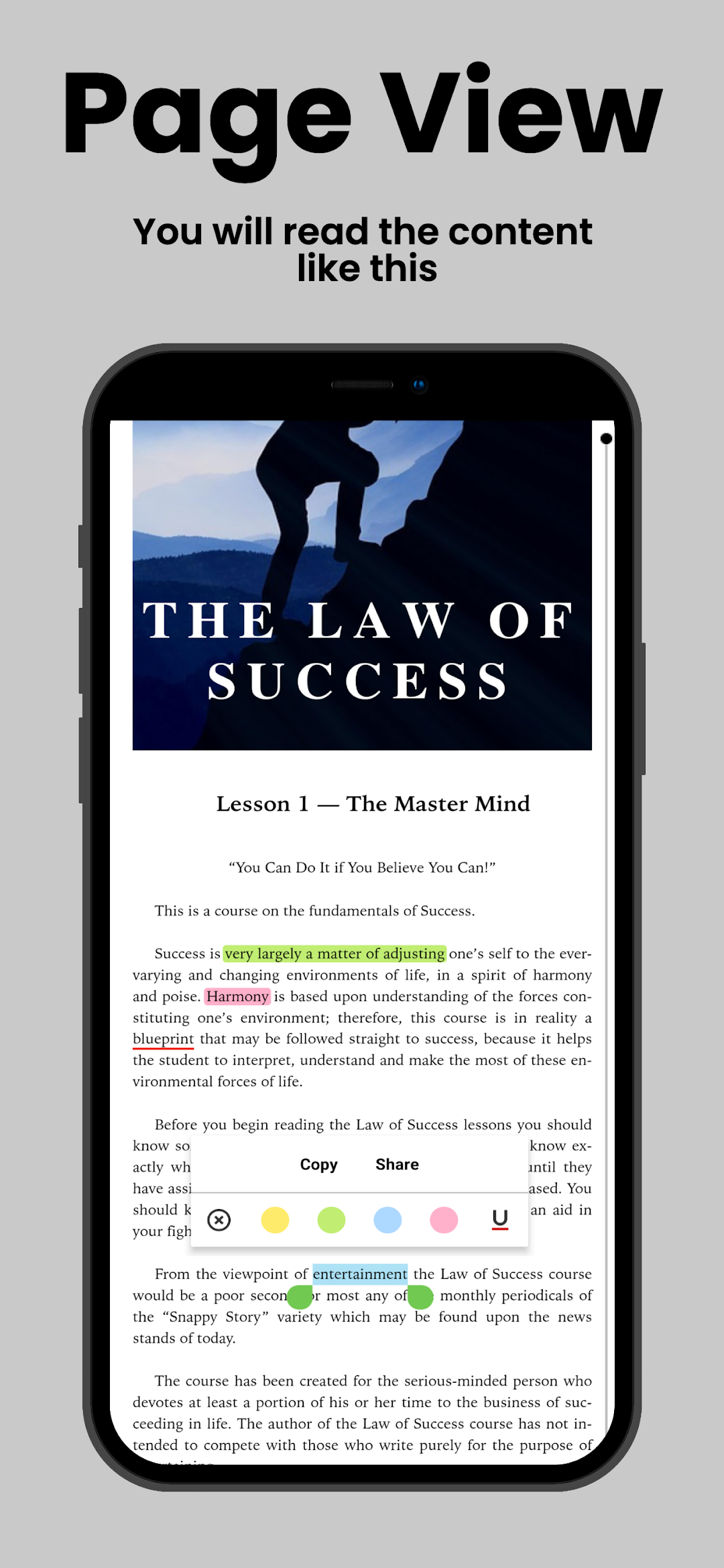 Lesson 1, The Master Mind, open in the reader with highlighted sentences