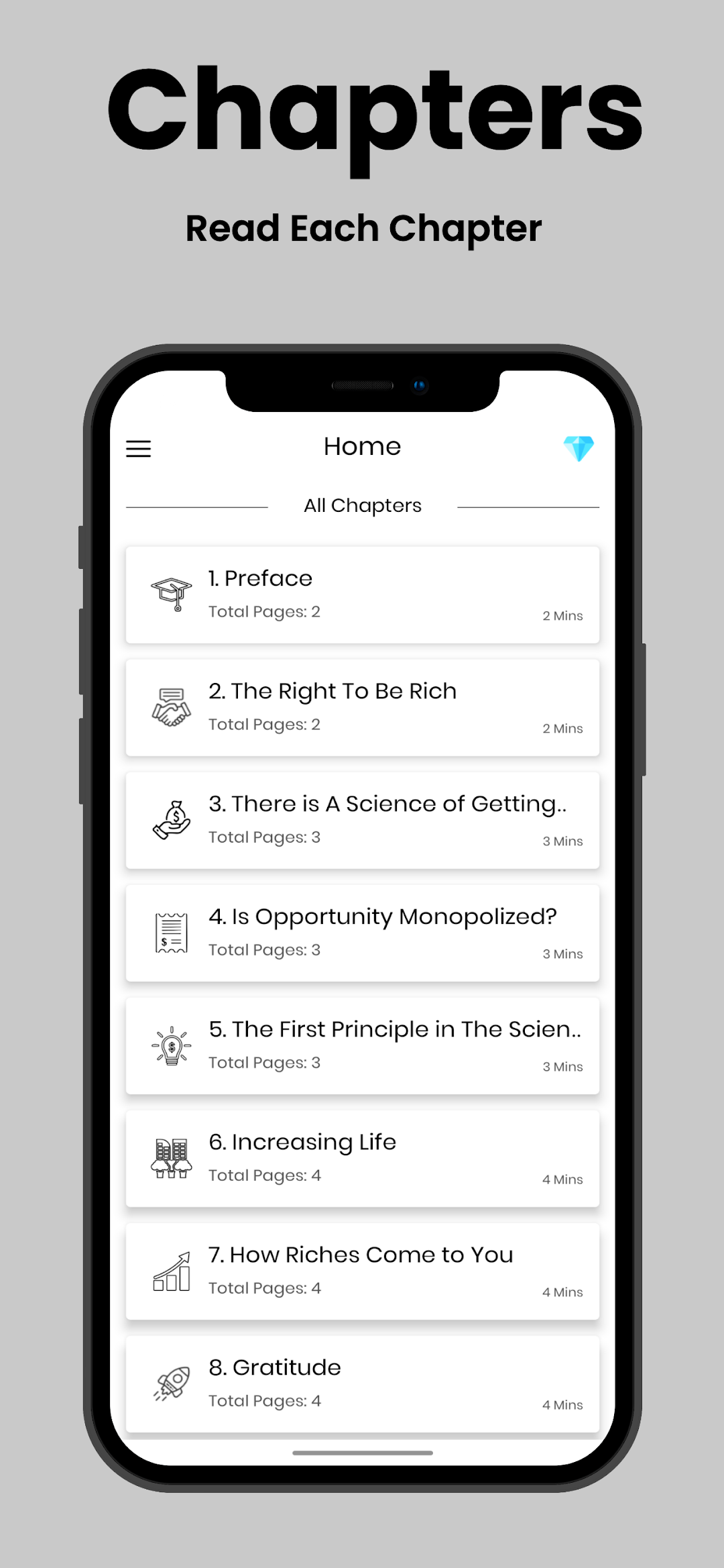 Chapter list including The Right to Be Rich, Is Opportunity Monopolized and Gratitude